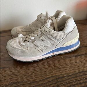 Beige Sneakers with Blue Accents